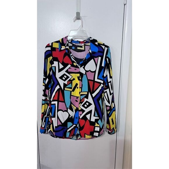Big Dart Women's Abstract Long Sleeve Button-Down Shirt Multi-Color Size 6 UK - Picture 2 of 8